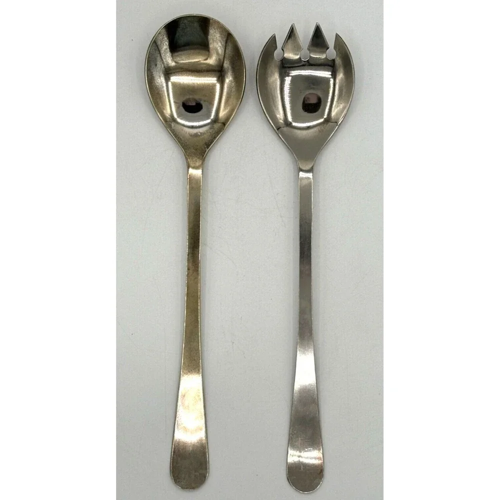 Vintage Silver Plated Salad‎ Serving Fork (Spork) and Spoon Made in Italy 9”